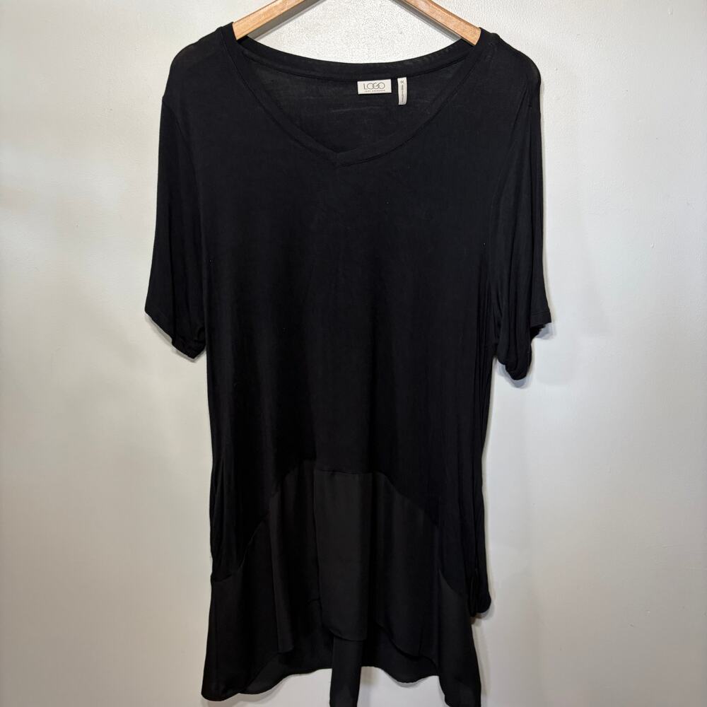 LOGO Lori Goldstein Tunic Combo Black Hi Lo Peplum Comfy Casual Dressy Knit 1X